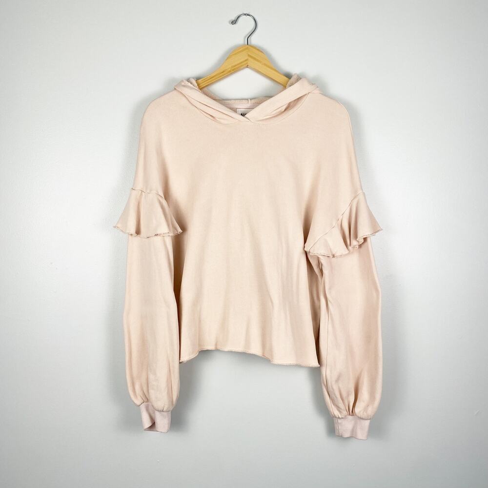 Nation LTD Ruffle Trim Hooded Sweatshirt in Light Pink Small - Picture 1 of 7